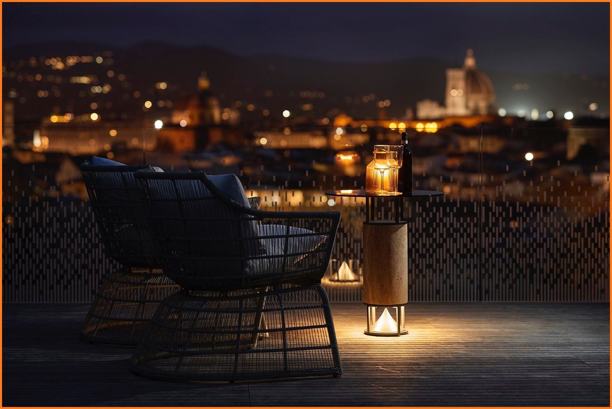 Diffusore lampada da tavolo per terrazze e rooftop