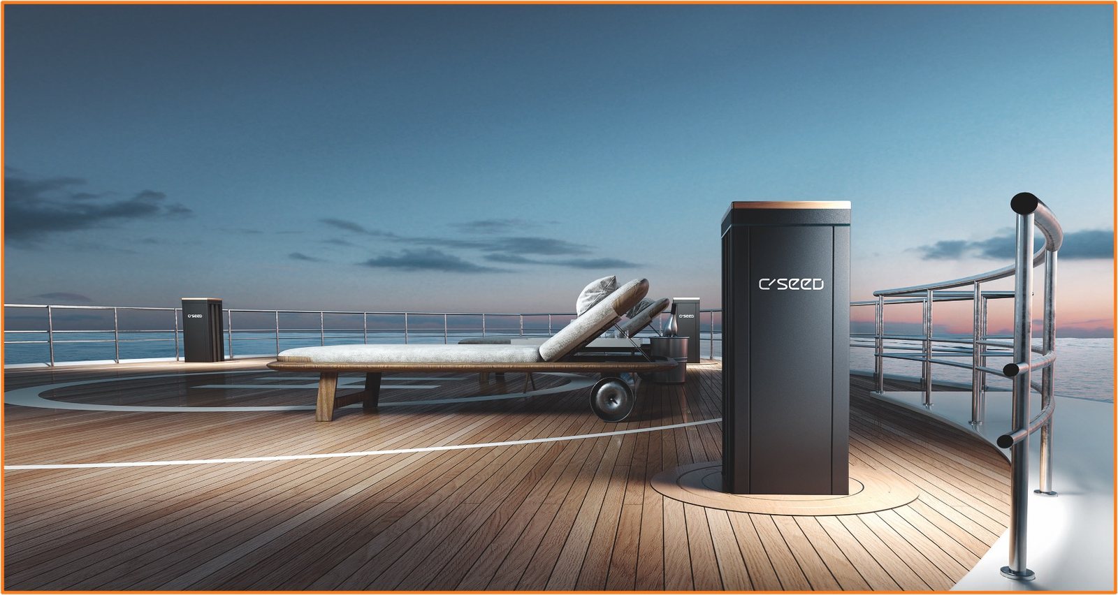 Diffusore acustico ad alta efficienza a scomparsa su ponte yacht al tramonto